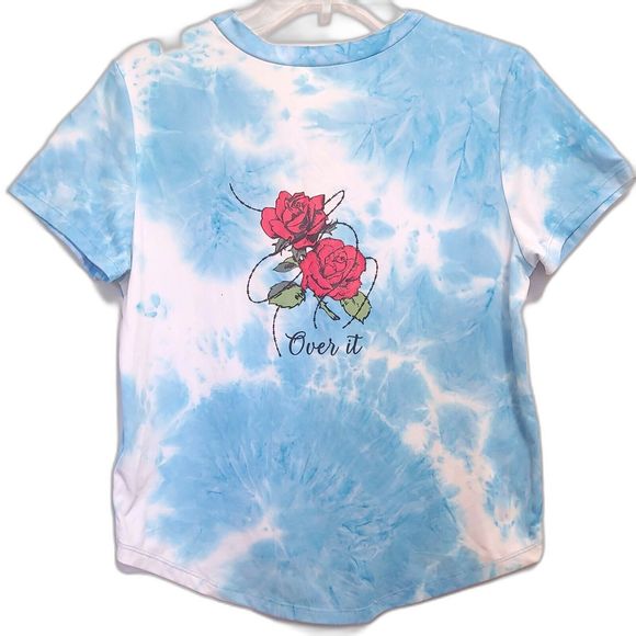 Stella Viva Women Short Sleeve Blue Tie-Dye Design "Over It" T-Shirt. Size XS - Picture 2 of 2